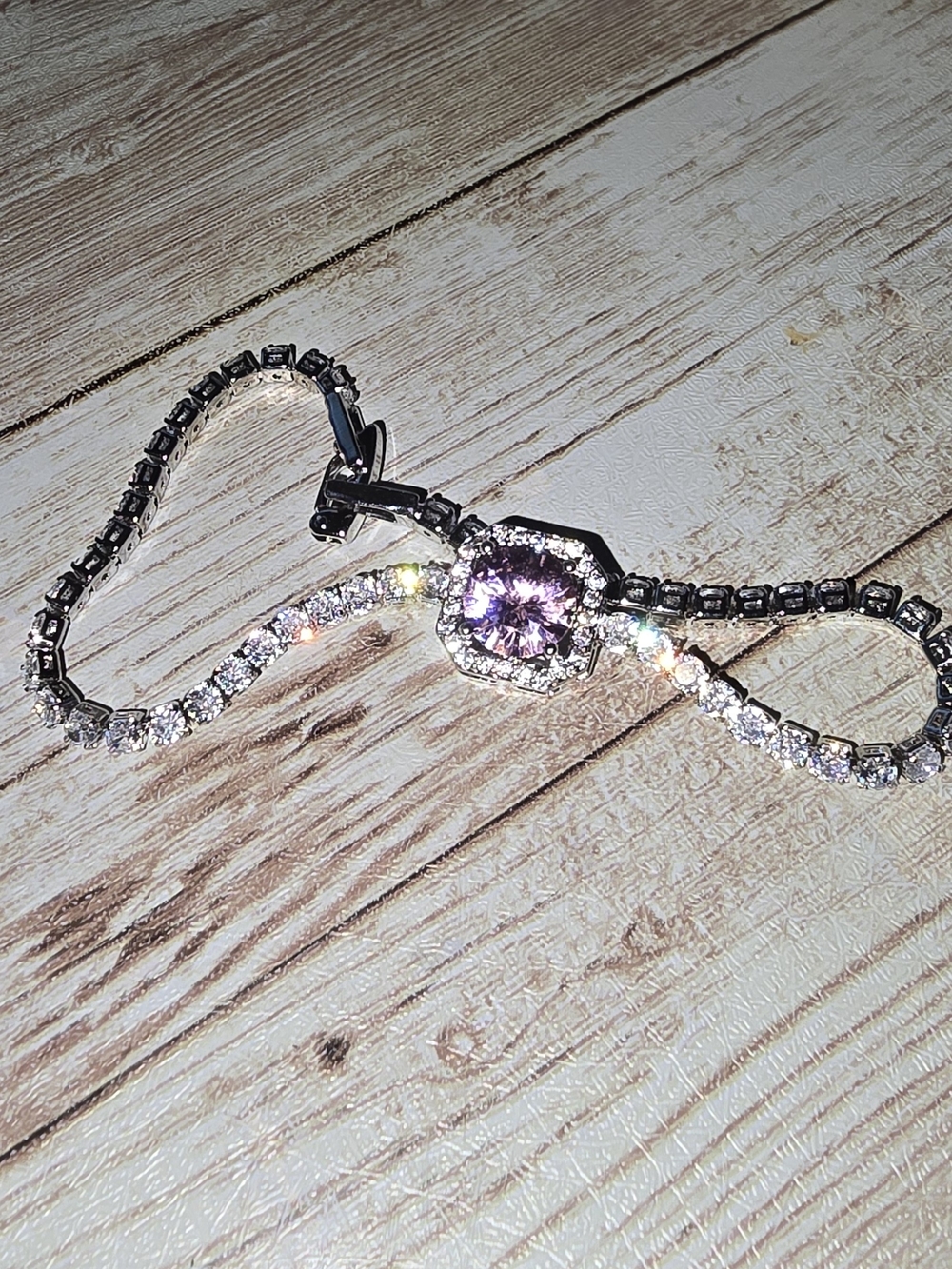 Stainless Steal Silver Plated Pink Stone Bracelet.